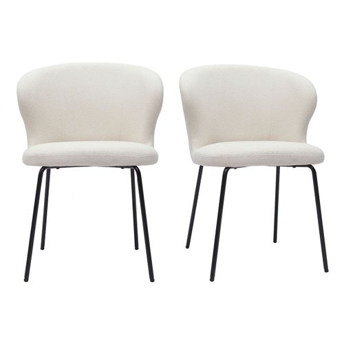 Chaise Design Blanche En Tissu Effet Laine Bouclée Et Métal Noir Yda
