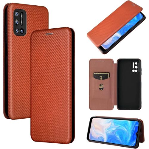Coque Pour Doogee N40 Pro, Premium En Cuir Fibre De Carbone Flip Case Avec Fentes Pour Cartes Fermeture Magnetique, Stand Housse Pour Doogee N40 Pro - Brun