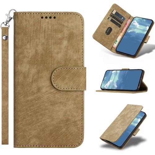 Coque Pour Samsung Galaxy A14 5g,Protection Housse En Cuir Premium Pochette Rabat Portefeuille Clapet Magnetique Flip Etui Avec Bequille Et Fentes De Cartes,Antichoc Case-Jaune