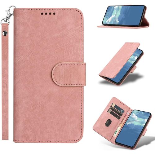 Coque Pour Samsung Galaxy A14 5g,Protection Housse En Cuir Premium Pochette Rabat Portefeuille Clapet Magnetique Flip Etui Avec Bequille Et Fentes De Cartes,Antichoc Case-Rose
