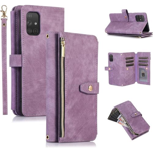 Etui Pour Samsung Galaxy S20 Fe 5g, Portefeuille Cuir Pu Retro Rabat Antichoc Housse Avec Dragonne Fentes Cartes Fonction Support Fermeture Magnetique - Vintage Violet
