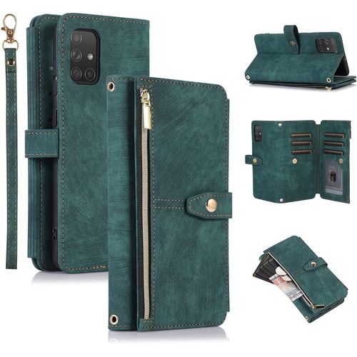 Etui Pour Samsung Galaxy S20 Fe 5g, Portefeuille Cuir Pu Retro Rabat Antichoc Housse Avec Dragonne Fentes Cartes Fonction Support Fermeture Magnetique - Vintage Vert