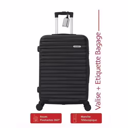 Valise Grande Taille 75cm ABS Rio Blue + Étiquette BAGAGE - 4 Roues 360 - 94L ¿ ADC