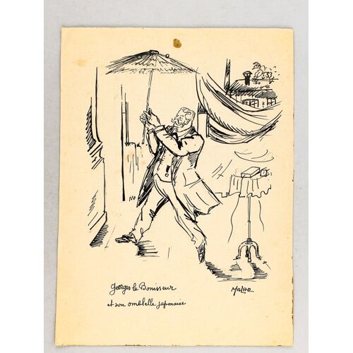 [ Georges Le Bonisseur Et Son Ombrelle Japonaise ] Dessin Original À L'Encre Signé Malap