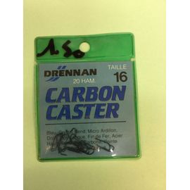 20 Hamecon N 16 Carbon Caster Bleu Micro Hardillon Droit Tige Longue Drennan