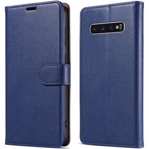 Coque Pour Samsung Galaxy S10 Avec [Rfid Blocage], Etui Galaxy S10 Cuir Pu Portefeuille [Bequille] [Fentes Pour Cartes] [Magnetique] Flip Housse Pour Samsung S10, Bleu