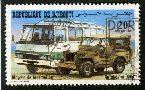 Timbre Oblitéré République De Djibouti, Moyens De Locomotion, Autobus Et Jeep, Postes 1982, 20 F