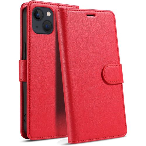 Coque Pour Iphone 13 Avec [Rfid Blocage], Etui Cuir Pu Portefeuille [Bequille] [Fentes Pour Cartes] [Magnetique] Flip Housse Pour Iphone 13, Rouge