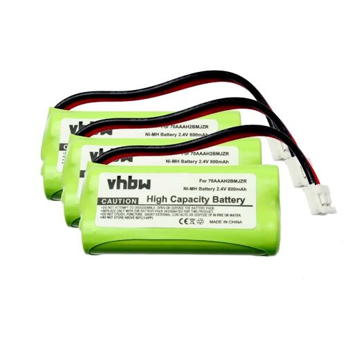 vhbw 3x Batterie compatible avec VTech 6229, 6228, 6226, 6215, 6211, 6245, 6225, 6222, 6221, 6219 téléphone fixe sans fil (800mAh, 2,4V, NiMH)
