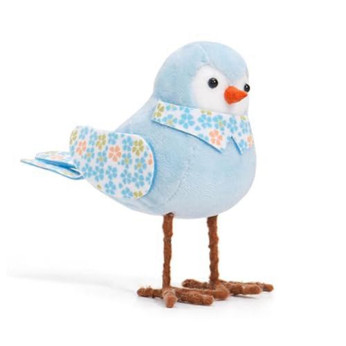 Pâques Peluche Oiseau Poupées Vacances Debout Oiseau Figurine Ornements Avec Longue Jambe Et Imprimé Écharpe Et Noeud Pour Table Bleu