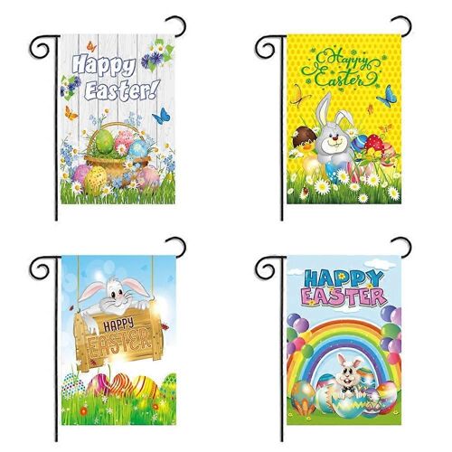4Pcs Décor De Jardin Bannière De Pâques Drapeau Joyeuses Pâques Décor Bannière Mignon Dessin Animé Lapins Drapeaux Bannières Accessoires