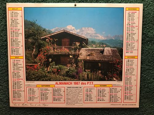 Almanach Postes Et Télégraphes Ptt - Calendrier 1987