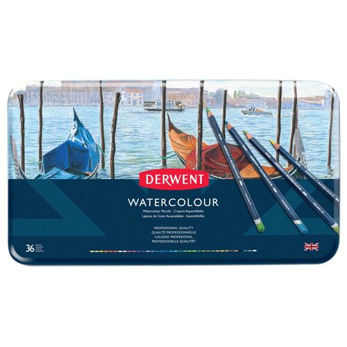 Crayons Aquarelle Derwent : Ensemble D'étain Métal 36