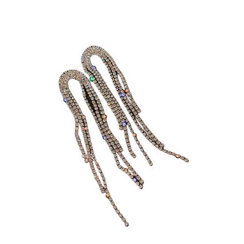 Mode Long Pompon Cristal Boucles D'oreilles Pour Les Femmes Géométrique Plein Strass Boucles D'oreilles Bijoux De Déclaration (Couleur Or)