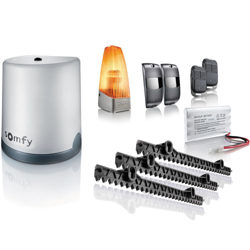 Motorisation de portail coulissant Freevia Essential RTS - Livrée avec 2 télécommandes Keypop, feu clignotant, 4m de crémaillère et batterie de secours