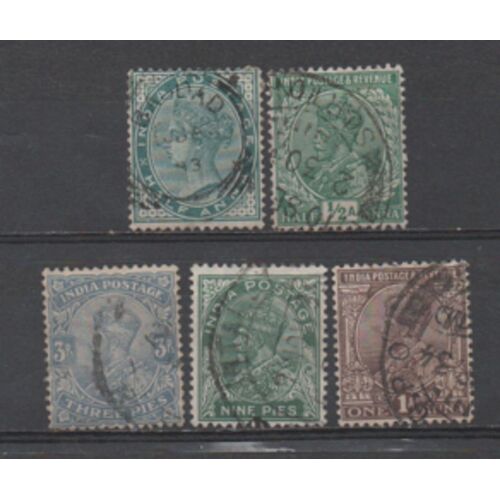 Inde Époque Anglaise: Lot De 5 Timbres Oblitérés.