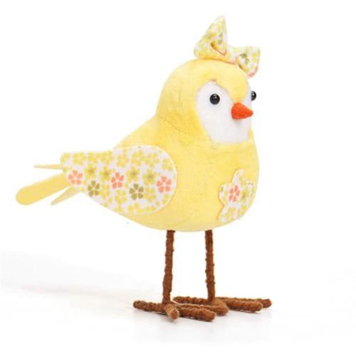 Pâques en peluche oiseau poupées vacances debout oiseau Figurine ornements avec longue jambe et imprimé écharpe et noeud pour Table jaune