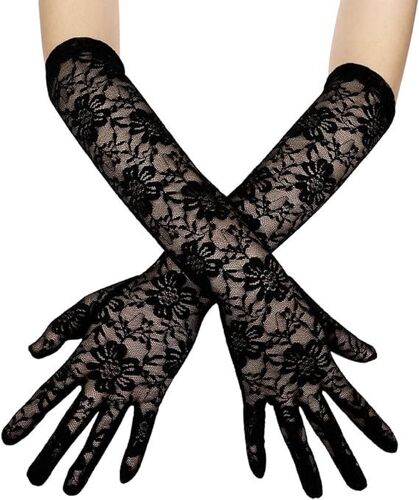 Gant Mariée Dentelle Mitaine Nuptial Court Gant De Mariage Blanc Noir Gants De Cérémonie Théâtre Eglise Soirée Femme Gants De Conduite Anti-Uv Et Dérapent Vintage Elégant Accessoires Robe De Mariage