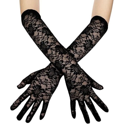 Gant Mariée Dentelle Mitaine Nuptial Court Gant De Mariage Blanc Noir Gants De Cérémonie Théâtre Eglise Soirée Femme Gants De Conduite Anti-Uv Et Dérapent Vintage Elégant Accessoires Robe De Mariage