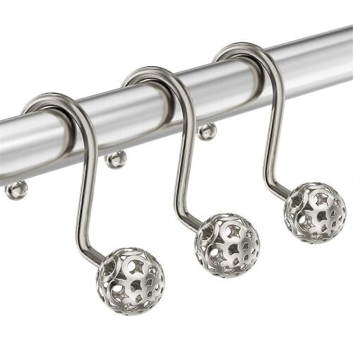 12pcs crochets de rideau de douche,crochets de rideau de douche décoratifs en métal antirouille,crochets de douche en nickel pour doublure de rideau de douche