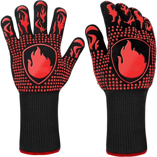 [1 paire] - Rouge, gants de gril, gants résistants à la chaleur jusqu'à 800 ° C Gants de four universels antidérapants résistants à la chaleur pour la cuisine et la cheminée