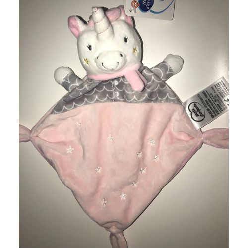 DOUDOU LICORNE ROSE GRIS BLANC MOTS D'ENFANTS PELUCHE JOUET BEBE COMFORTER UNICORN