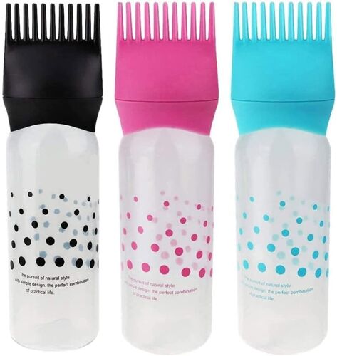 (Rose + Bleu + Noir) 3 flacons applicateurs Flacon applicateur peigne racines Flacon applicateur teinture cheveux Flacon applicateur brosse distributrice Salon de teinture cheveux