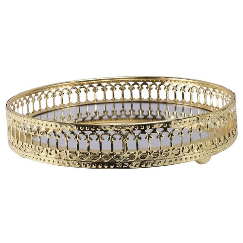 Bijoux En Fer Doré Plateau De Rangement Miroir En Verre Gestionnaire De Maquillage Bureau Cosmétique Dessert Décoratif Di