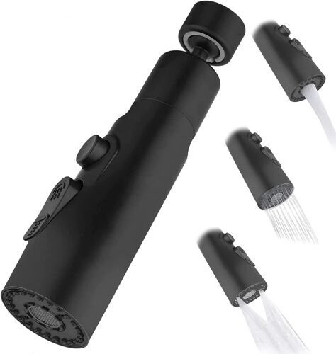 Noir 1 pulvérisateur de robinet d'évier de cuisine aérateur rotatif à 360 ° FM22M24 pulvérisateur daérateur dévier de cuisine à 3 modes adaptateur déconomie deau pour robinet dévier de sall
