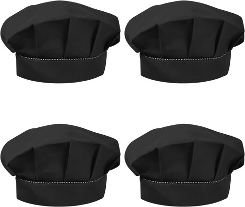 (Noir) Lot De 4 Chapeaux De Chef Pour Enfants De 3 À 13 Ans, Chapeaux De Cuisine Réglables Garçons Filles, Bonnet De Chef En Poly Coton Respirant, Chapeaux De Chef De Cuisine Pour Tout-Petits Pour La