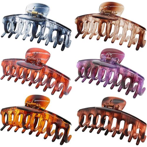 Lot De 6 Grandes Pinces À Cheveux, Pinces À Cheveux Pour Femmes 11cm, Pinces À Cheveux À Griffes Pour Cheveux Fins Et Épais. Multicolore