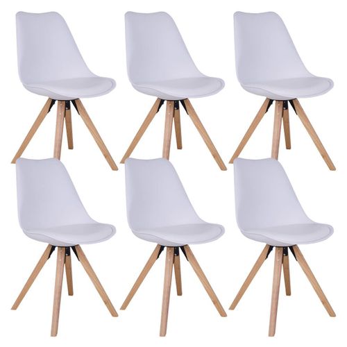 Nibben - Lot De 6 Chaises Blanches Et Piétement Hévéa