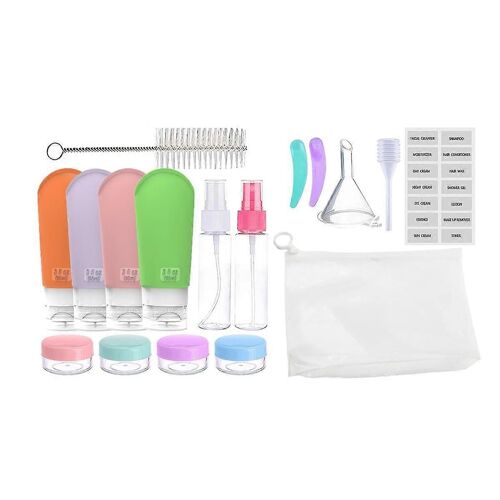 Ensemble de bouteilles de voyage pour articles de toilette, accessoires de voyage compressibles en silicone étanches 17Pack