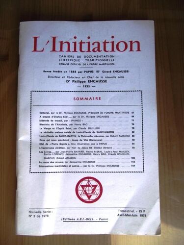 L'initiation Cahier De Documentation Ésotérique Traditionnelle Nouvelle Série N°2 De 1978