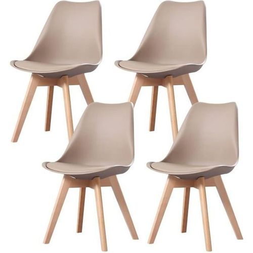 Clara - Lot De 4 Chaises Scandinave - Taupe - Pieds En Bois Massif Design Salle À Manger Salon Chambre - 49 X 58 X 82 Cm