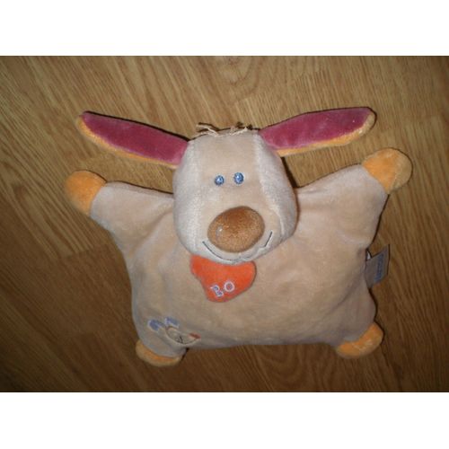 Doudou Peluche Chien Hund Dog Lapin Bo Nattou Semi-Plat Coeur Grelot Aubert Jollybaby 