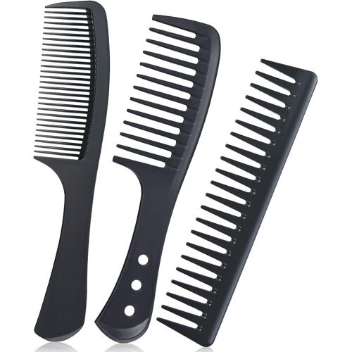 Lot de 3 peignes à cheveux (noirs), peigne à cheveux, peigne à dents larges, brosse à cheveux, peigne antistatique résistant à la chaleur pour les cheveux longs et humides ou les cheveux bouclés.