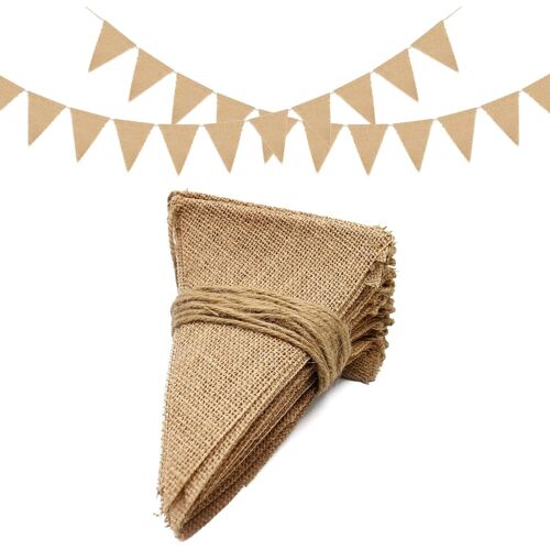 Couronne de drapeaux en jute, 11m/48 drapeaux triangulaires vintage pour les mariages, les fêtes de baptême, les décorations intérieures et extérieures.