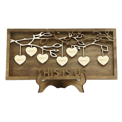 Arbre généalogique en bois Plaque décoration sculpté nom de famille ornements fête des mères cadeau 7 nom