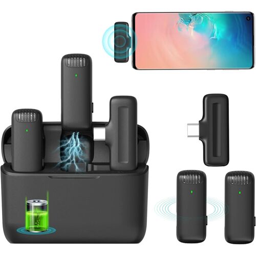 Noir - 1 Piece Wireless Lapel Microphone, USB C Lapel Microphone, Android Plug and Play, Noise Reduction, Wireless Lapel Microphone for TikTok Vlog, Youtube Live