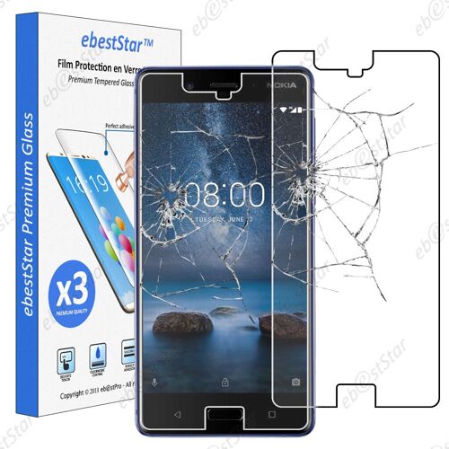 Ebeststar ® Pour Nokia Nokia 8 - Lot X3 Film Protection Écran Verre Trempé Anti Casse Anti-Rayures [Dimensions Precises De Votre Appareil : 151.5 X 73.7 X 7.9 Mm, Écran 5.3'']