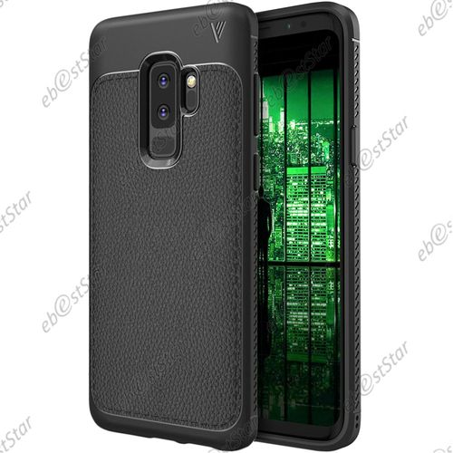 Ebeststar ® Pour Samsung Galaxy S9 Plus - Coque Motif Cuir Luxe Etui Housse Flexible Silicone Gel Coussins D'air, Couleur Noir [Dimensions Precises De Votre Appareil : , Écran 6.2'']
