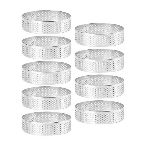 Lot De 9 Ronds Ronds À Tarte, Anneaux En Mousse, Anneaux En Mousse Perforée Résistante À La Chaleur En Acier Inoxydable, Métal