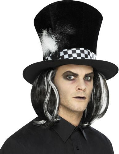 Chapeau Haut De Forme Noir Avec Cheveux Adulte Taille Unique