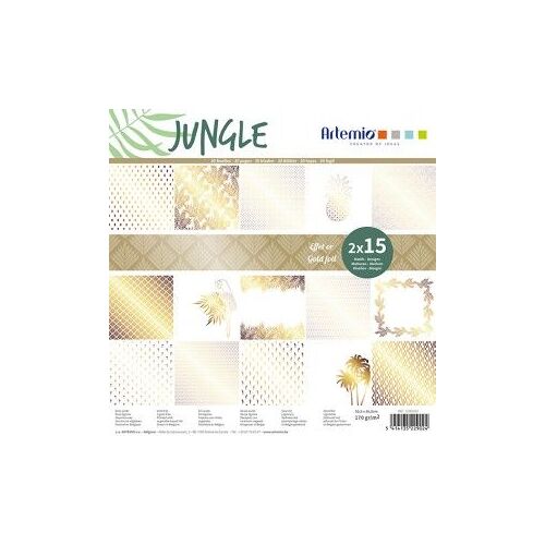 Bloc 15x2 Feuilles Effet Métal Doré Jungle 30x30 Cm
