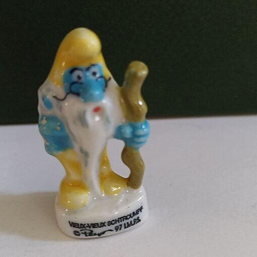 Figurine Ancienne Schtroumpf Jardinier Avec Fourche - Référence H1019, Matériau PVC - Occasion, Collection Smurf