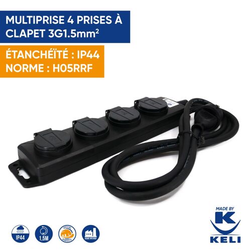 Multiprise Pro 4 prises à clapet 3G1.5 IP44 H05RRF