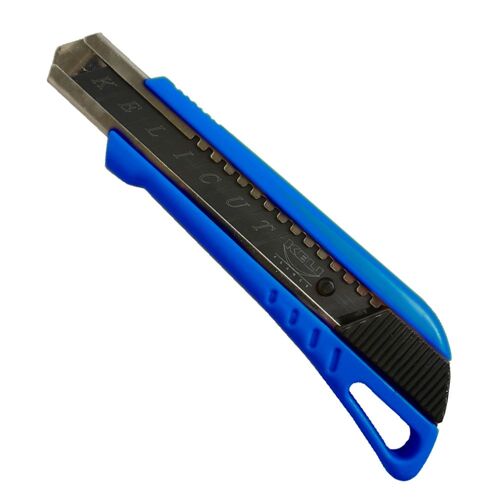 Cutter 18mm Bleu KELI avec Lame Black Blade SK2 (2 Lames Supplémentaires incluses dans le réservoir) - Durée de vie 3 fois supérieure