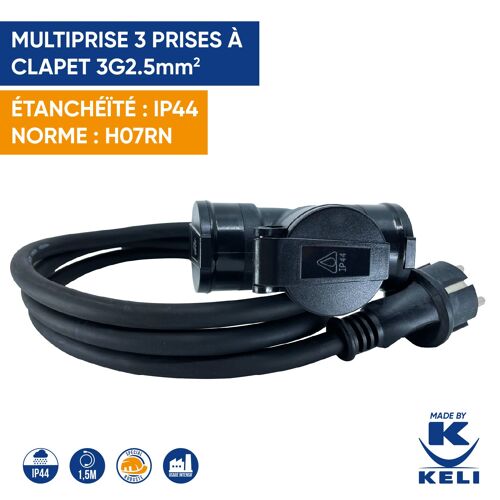 Multiprise Pro 3 prises à clapet 3G2.5 IP44 H07RN