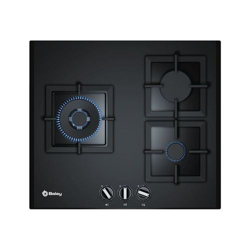 Balay 3ETG663HN - Table de cuisson au gaz - 3 plaques de cuisson - Niche - largeur : 56 cm - profondeur : 48 cm - noir - avec bord à facettes - noir